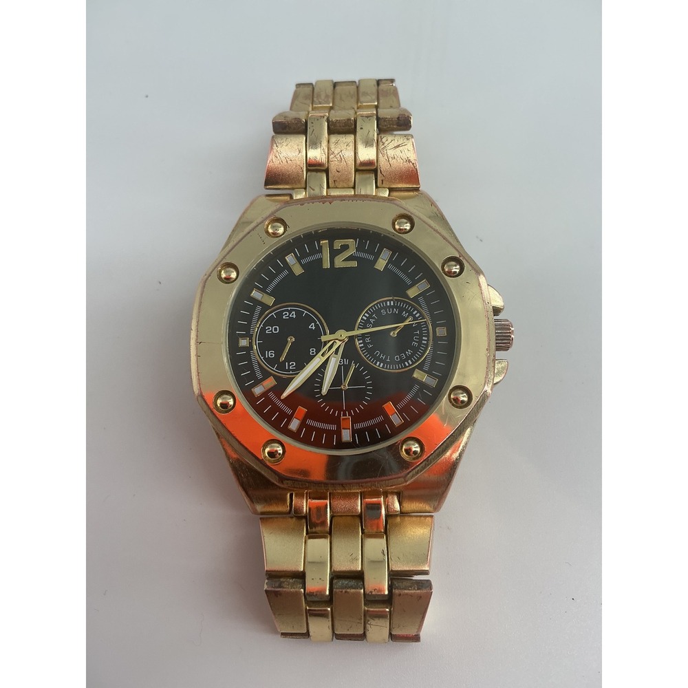 Accutime Watch Corp Gold Tone Mens Watch Black Dial Subdials 42031WMM